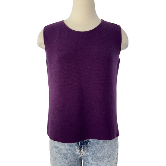 Eileen Fisher Merino Wool Sleeveless Crewneck Sweater Shell Knit Dark Purple L - Picture 1 of 9